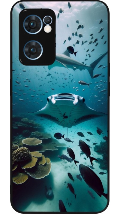 Coque OPPO Reno7 5G - Silicone rigide noir Manta Lagon Nettoyage