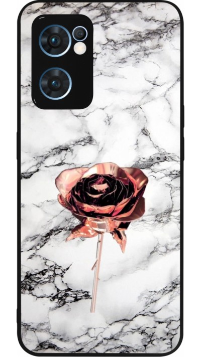 Coque OPPO Reno7 5G - Silicone rigide noir Marble Rose Gold