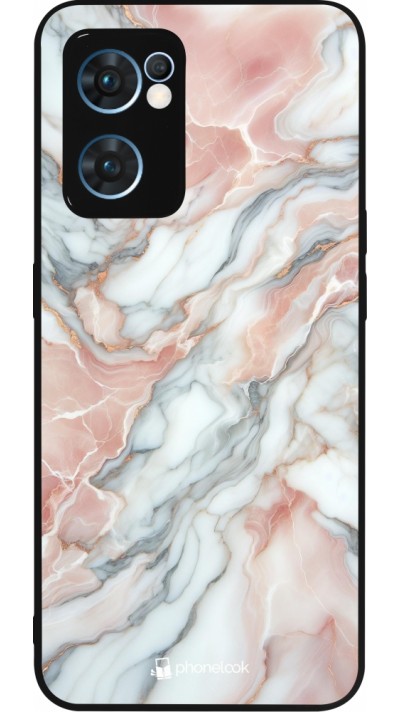 Coque OPPO Reno7 5G - Silicone rigide noir Marbre Rose Lumineux