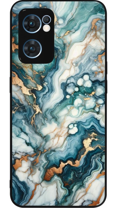 Coque OPPO Reno7 5G - Silicone rigide noir Marbre Vert Bleu Doré