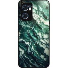 Coque OPPO Reno7 5G - Silicone rigide noir Marbre vert majestueux