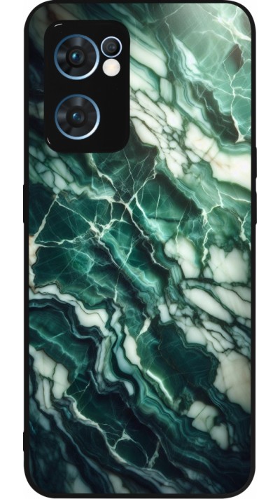 Coque OPPO Reno7 5G - Silicone rigide noir Marbre vert majestueux