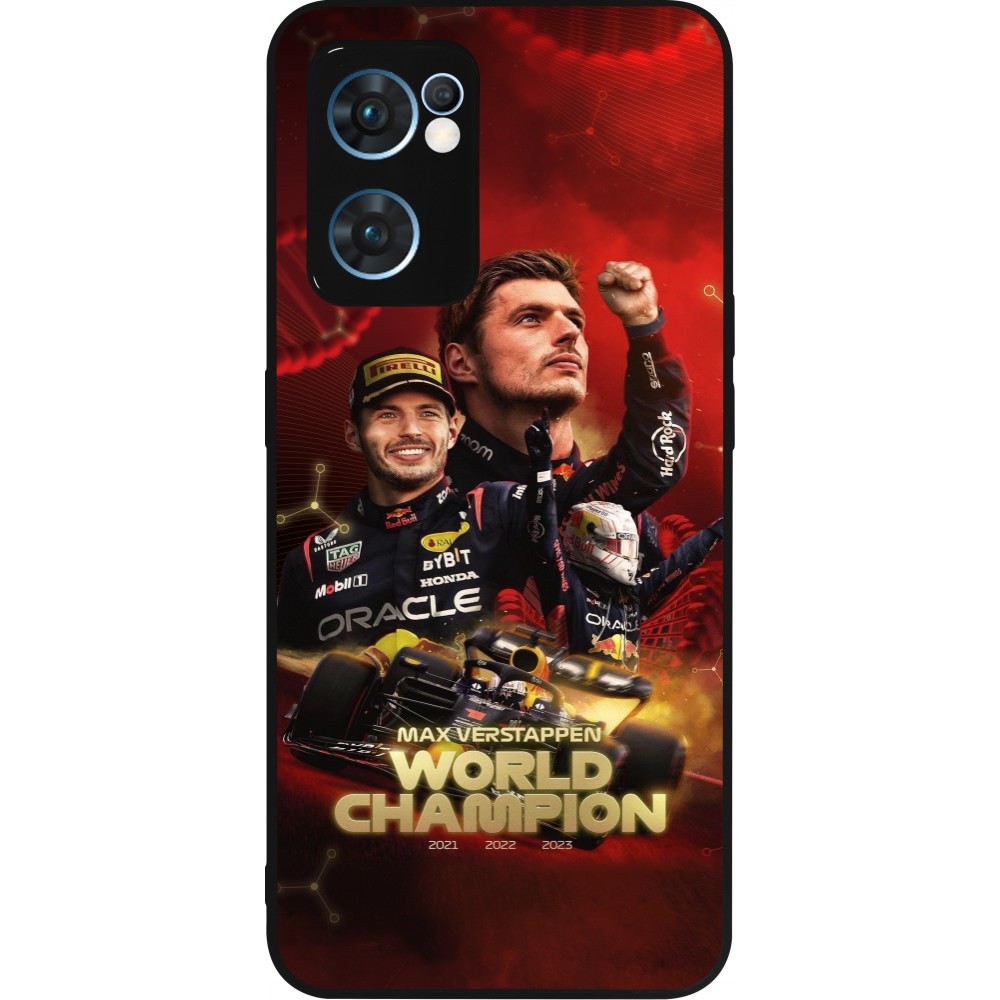 Coque OPPO Reno7 5G - Silicone rigide noir Max Verstappen Champion 2023