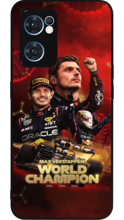 Coque OPPO Reno7 5G - Silicone rigide noir Max Verstappen Champion 2023