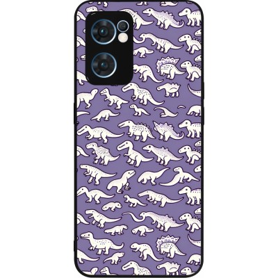 Coque OPPO Reno7 5G - Silicone rigide noir Mini dino pattern violet