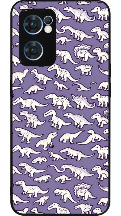 Coque OPPO Reno7 5G - Silicone rigide noir Mini dino pattern violet