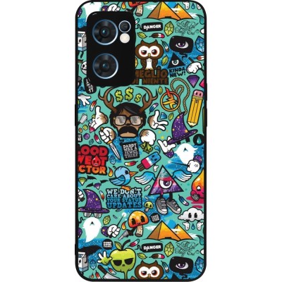 Coque OPPO Reno7 5G - Silicone rigide noir Mixed Cartoons Turquoise