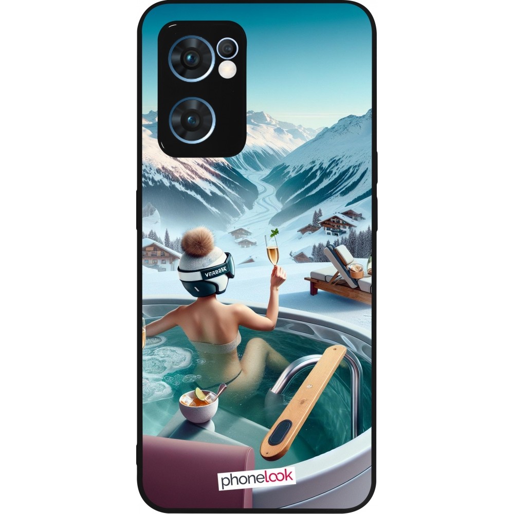 Coque OPPO Reno7 5G - Silicone rigide noir Montagne Glamour Jacuzzi