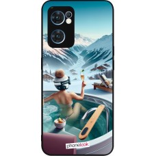 Coque OPPO Reno7 5G - Silicone rigide noir Montagne Glamour Jacuzzi