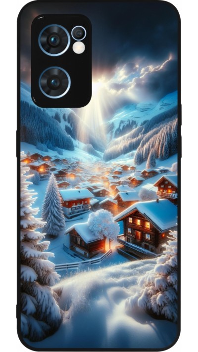 Coque OPPO Reno7 5G - Silicone rigide noir Mont Neige Lumière