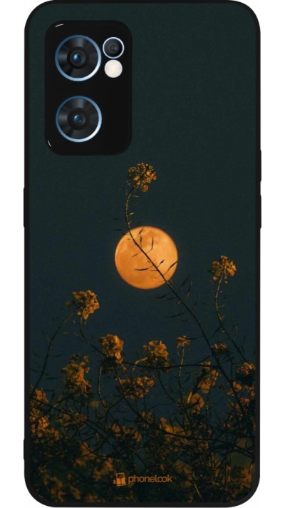 Coque OPPO Reno7 5G - Silicone rigide noir Moon Flowers