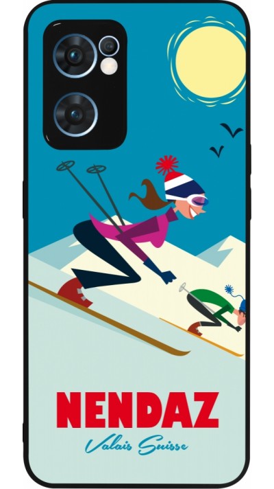 Coque OPPO Reno7 5G - Silicone rigide noir Nendaz Ski Downhill