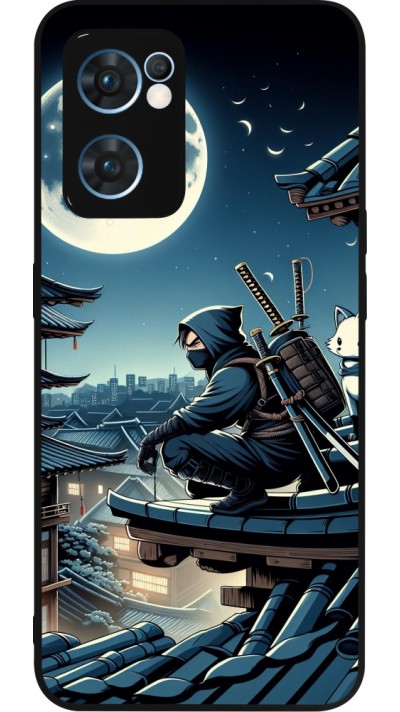 Coque OPPO Reno7 5G - Silicone rigide noir Ninja sous la lune