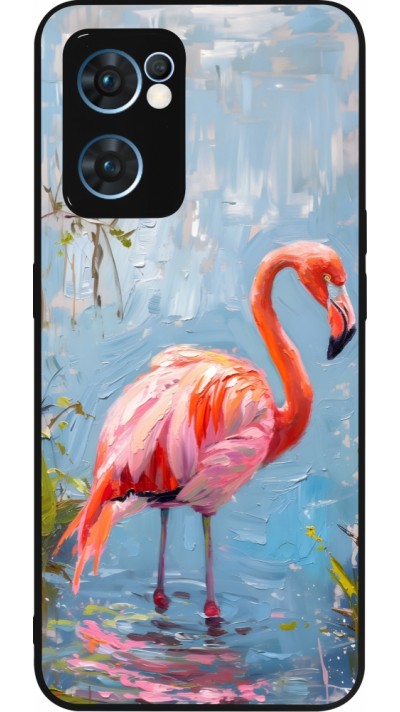 Coque OPPO Reno7 5G - Silicone rigide noir Paint Flamingo