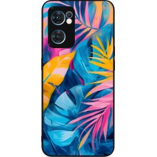 Coque OPPO Reno7 5G - Silicone rigide noir Palms Blue