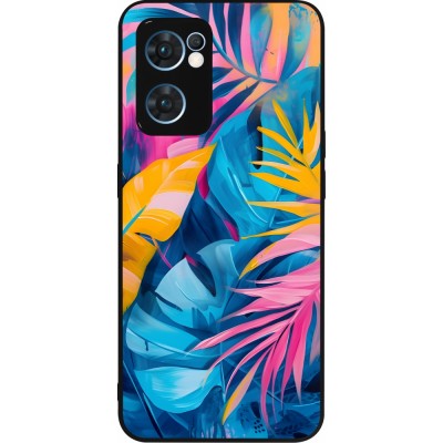 Coque OPPO Reno7 5G - Silicone rigide noir Palms Blue