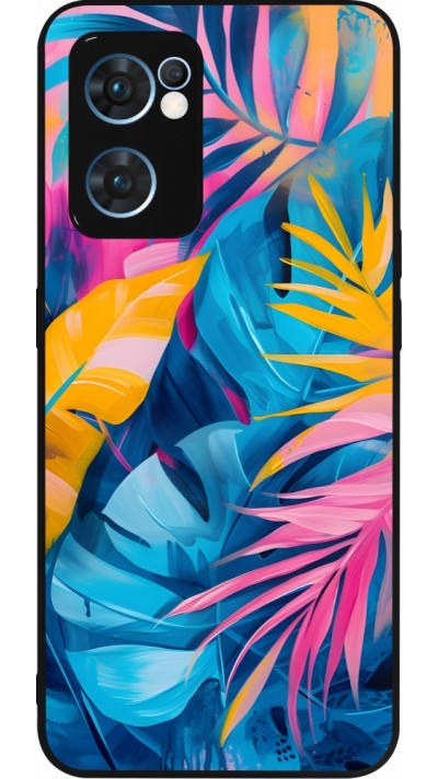 Coque OPPO Reno7 5G - Silicone rigide noir Palms Blue