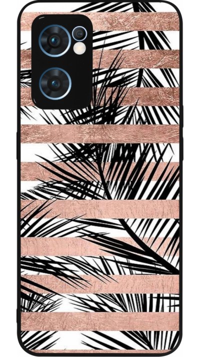 Coque OPPO Reno7 5G - Silicone rigide noir Palm trees gold stripes