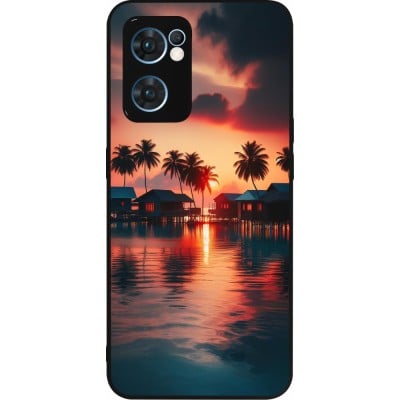 Coque OPPO Reno7 5G - Silicone rigide noir Paradis Maldives