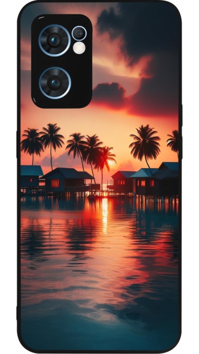 Coque OPPO Reno7 5G - Silicone rigide noir Paradis Maldives