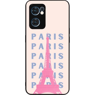 Coque OPPO Reno7 5G - Silicone rigide noir Paris Pink Print