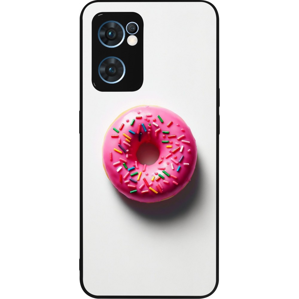 Coque OPPO Reno7 5G - Silicone rigide noir Weißer Hintergrund, pinker Donut