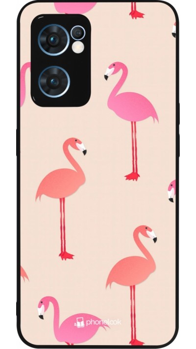 Coque OPPO Reno7 5G - Silicone rigide noir Pink Flamingos Pattern