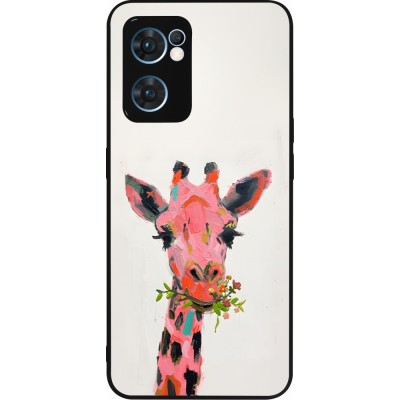 Coque OPPO Reno7 5G - Silicone rigide noir Pink Girafe Paint