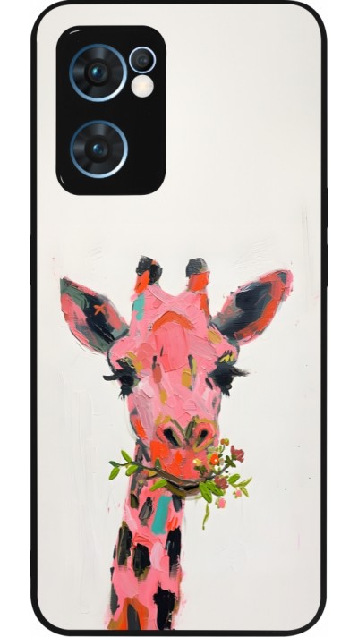 Coque OPPO Reno7 5G - Silicone rigide noir Pink Girafe Paint