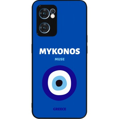 Coque OPPO Reno7 5G - Silicone rigide noir Pop Summer Destination Mykonos