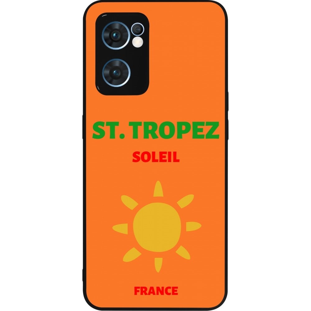 Coque OPPO Reno7 5G - Silicone rigide noir Pop Summer Destination St-Tropez