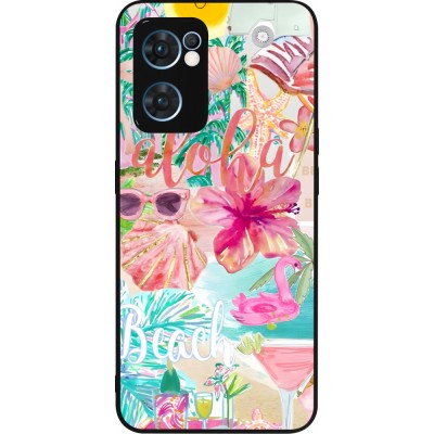 Coque OPPO Reno7 5G - Silicone rigide noir Preppy Collage Aloha