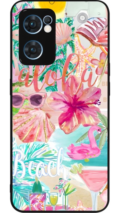 Coque OPPO Reno7 5G - Silicone rigide noir Preppy Collage Aloha