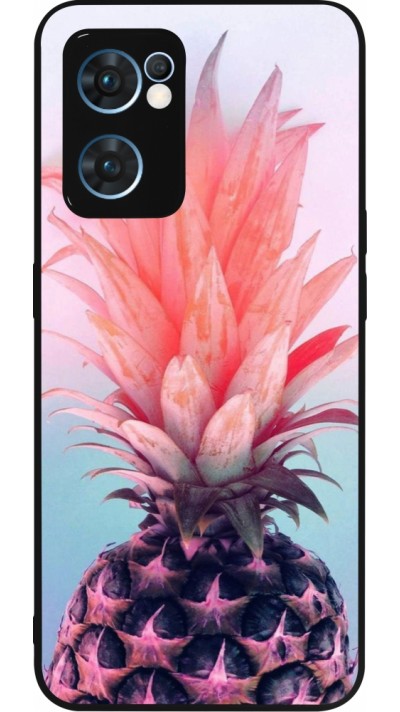 Coque OPPO Reno7 5G - Silicone rigide noir Purple Pink Pineapple