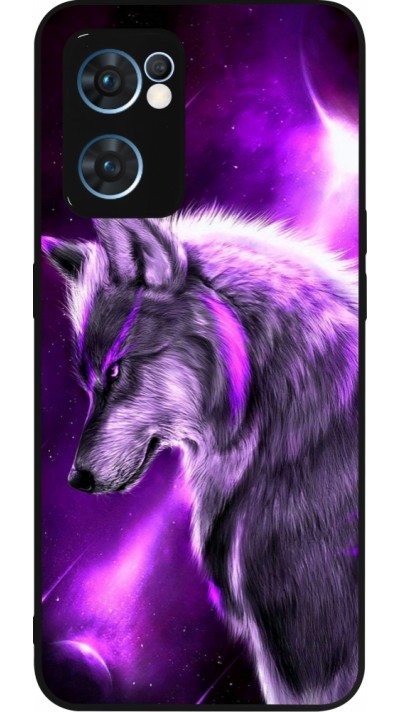 Coque OPPO Reno7 5G - Silicone rigide noir Purple Sky Wolf