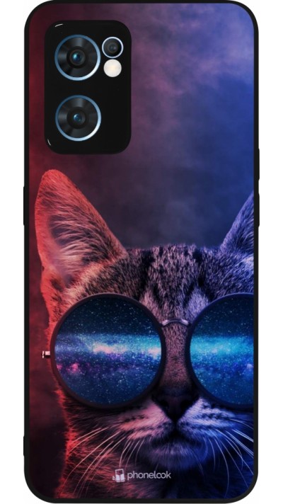 Coque OPPO Reno7 5G - Silicone rigide noir Red Blue Cat Glasses