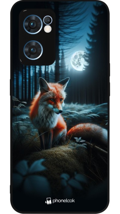 Coque OPPO Reno7 5G - Silicone rigide noir Renard lune forêt