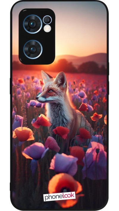 Coque OPPO Reno7 5G - Silicone rigide noir Renard pourpre au crépuscule