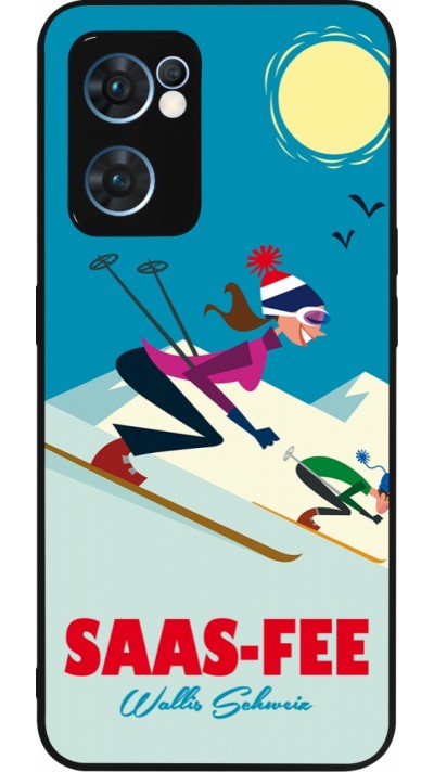 Coque OPPO Reno7 5G - Silicone rigide noir Saas-Fee Ski Downhill