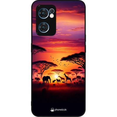 Coque OPPO Reno7 5G - Silicone rigide noir Safari sunset wildlife