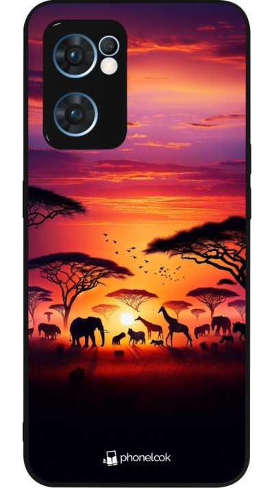 Coque OPPO Reno7 5G - Silicone rigide noir Safari sunset wildlife