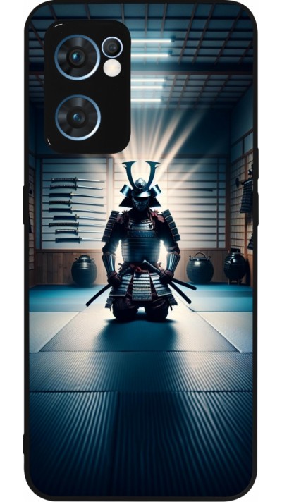 Coque OPPO Reno7 5G - Silicone rigide noir Samouraï en prière