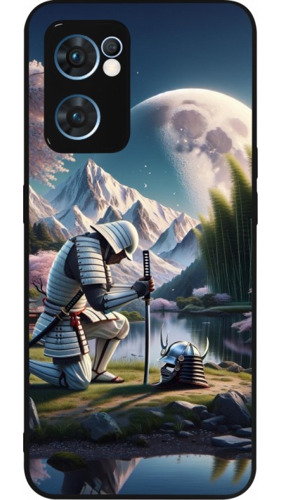 Coque OPPO Reno7 5G - Silicone rigide noir Samurai Katana Lune