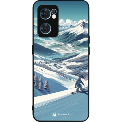 Coque OPPO Reno7 5G - Silicone rigide noir Snowboarder Montagne