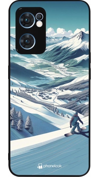 Coque OPPO Reno7 5G - Silicone rigide noir Snowboarder Montagne