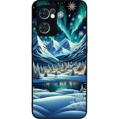 Coque OPPO Reno7 5G - Silicone rigide noir Snowy Mountain Village Lake night