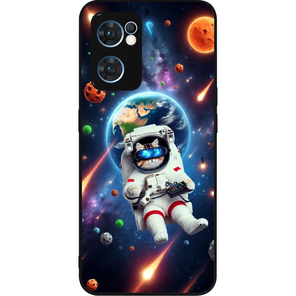 Coque OPPO Reno7 5G - Silicone rigide noir VR SpaceCat Odyssey