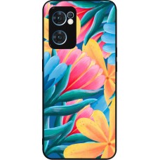 Coque OPPO Reno7 5G - Silicone rigide noir Spring 23 colorful flowers