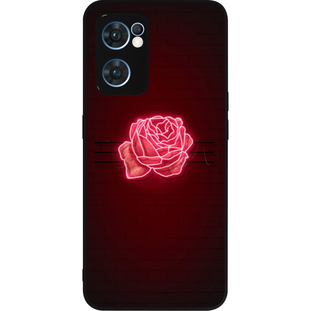 Coque OPPO Reno7 5G - Silicone rigide noir Spring 23 neon rose