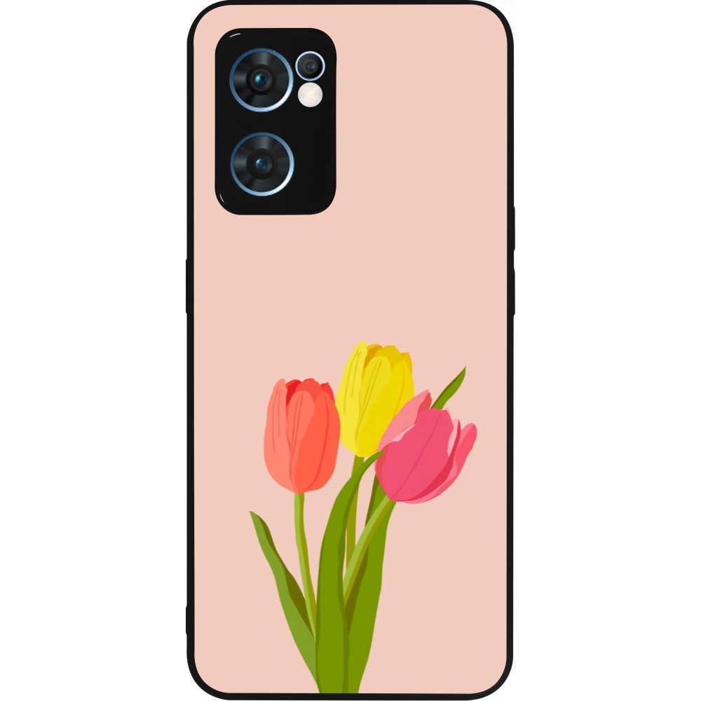 Coque OPPO Reno7 5G - Silicone rigide noir Spring 23 tulip trio